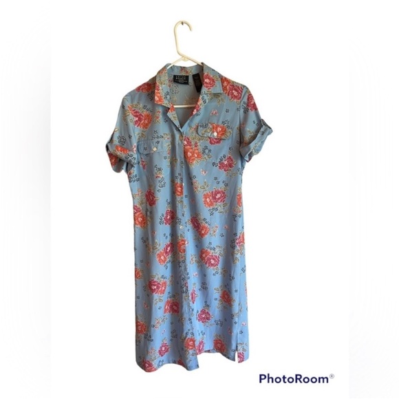 VTG Y2K 90’s LIZ CLAIBORNE FLORAL Crazy Horse SZ 10 Petite Shirt Dress Modest - Picture 5 of 13